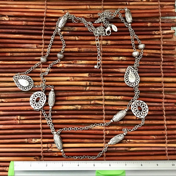 Chico’s Double Strand Silver Tone Long Necklace - Picture 4 of 5